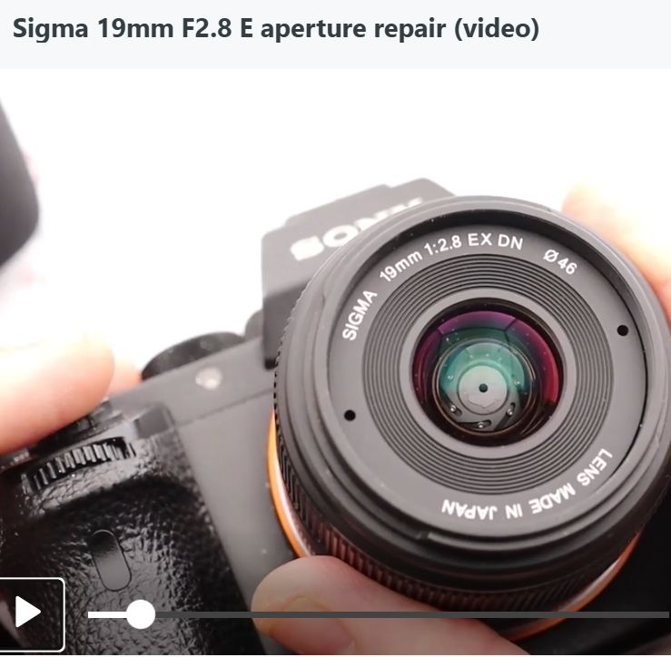 Sigma 19mm F2.8 for Sony E mount - aperture repair (video)